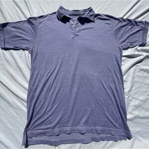 Ermenegildo Zegna Mens Purple Striped Cotton Tencel Polo Shirt Large Short Sleev